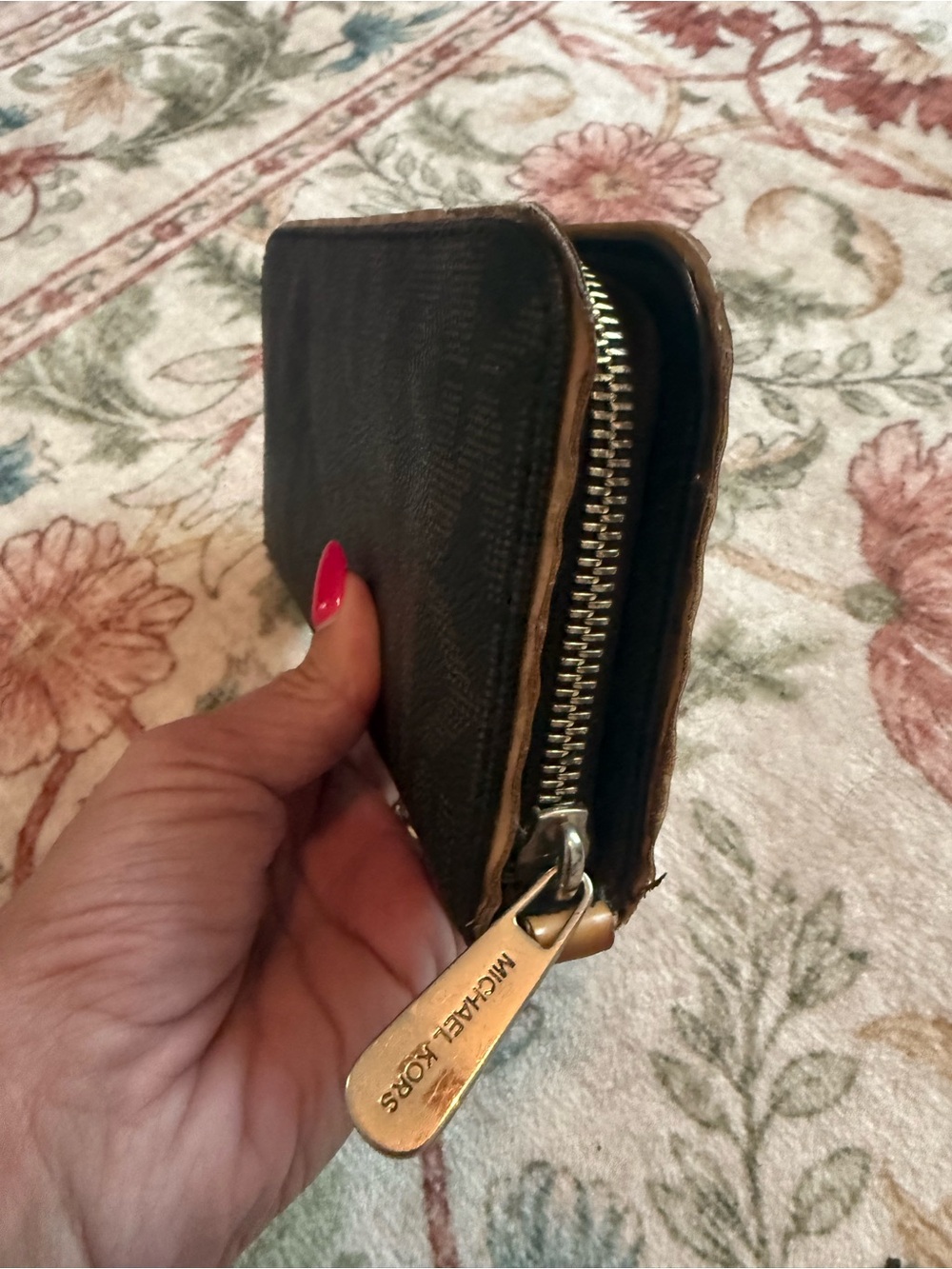 Michael Kors Dark Brown Logo Zip-Around Wallet with Gold Plaque - Picture 2 of 7